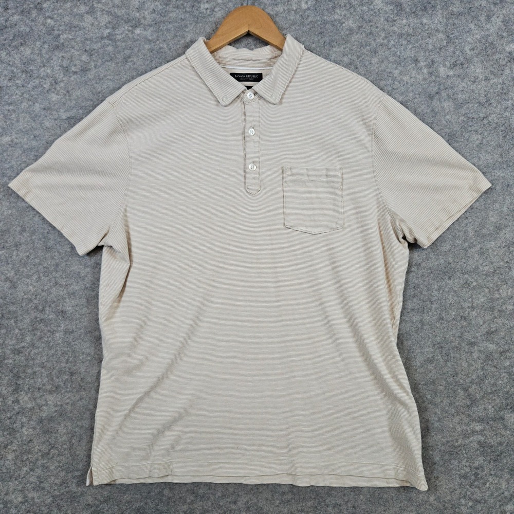 Banana Republic Men's Beige Striped Luxury Touch Polo Shirt Size XL Cotton SPOT